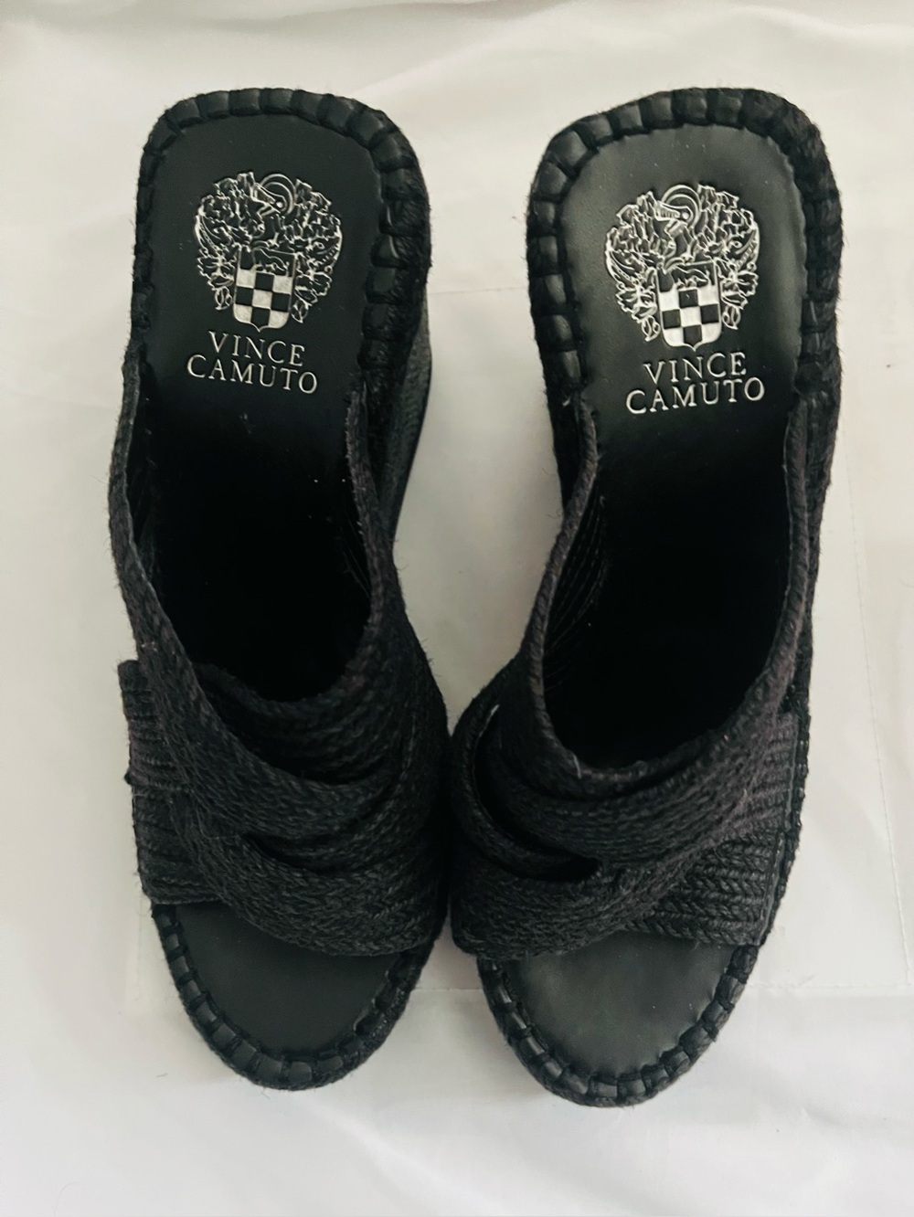 Vince Camuto Black Woven Slide Mules